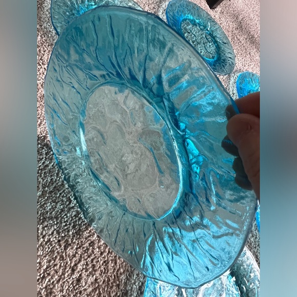 Seneca Glass Company Morgantown Peacock Blue RARE Set of 10 Plates + 10 Glasses - Picture 5 of 9